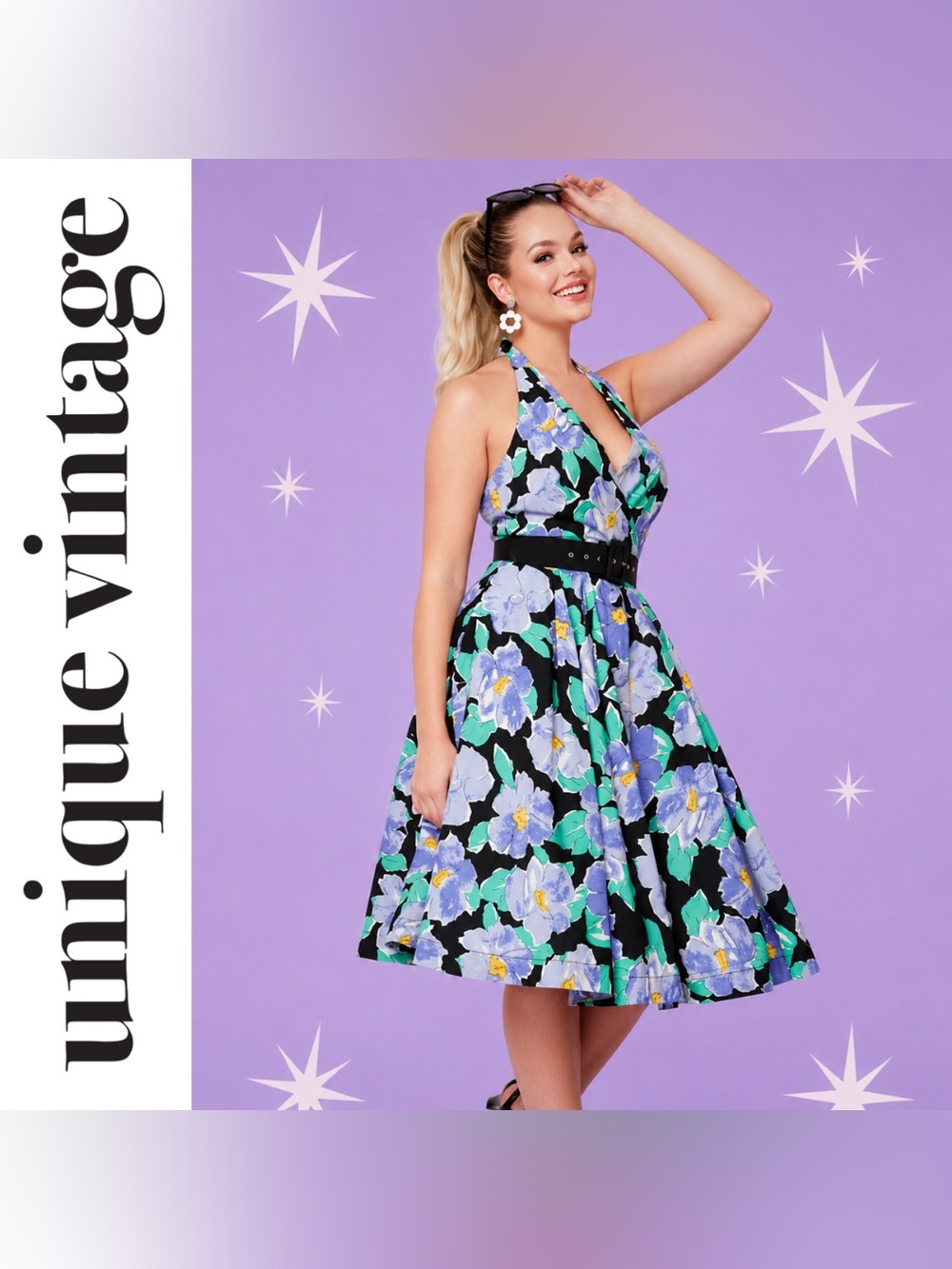 Unique Vintage Lilac Floral Swing Tarrytown Hostess Dress, Size M/L, with flaws*